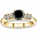 2.18 ctw 14k Yellow Gold A Black, Accent H-I Color, SI Clarity Diamonds Engagement Ring